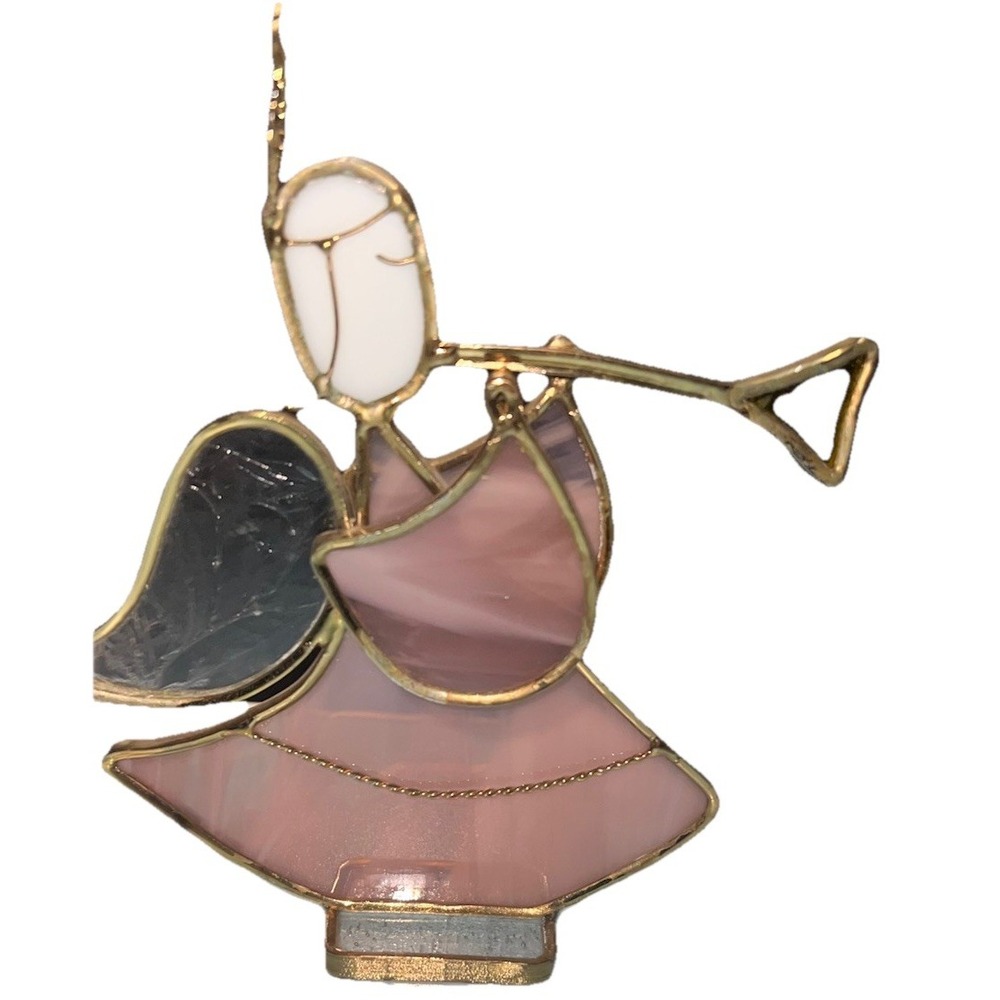 VTG 9" Stained Glass Pink White Glass 3D Standing‎ Angel Figurine 3-Dimensional